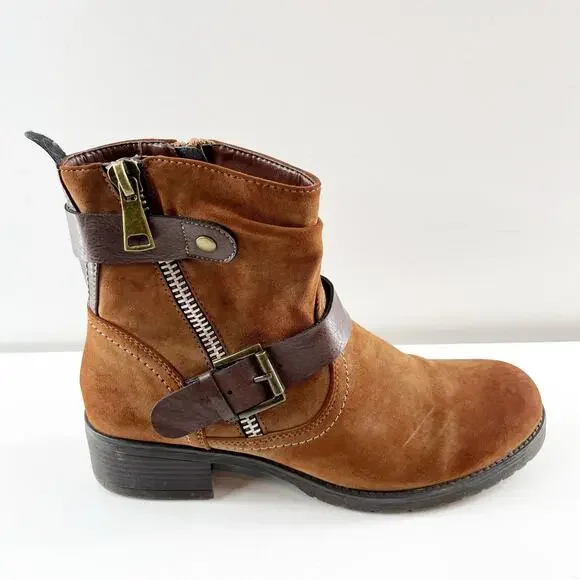 Stylish Tan Ankle Boots with Zipper and Buckle - Picture 8 of 10